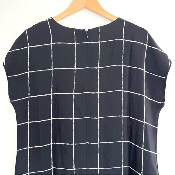 VINCE 100% Silk Black White Windowpane Print Side Pockets Mini Shift Dress Sz M - Picture 7 of 15